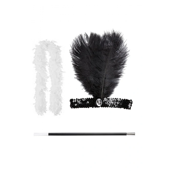 Retro Charliston Otrişli Aksesuar Seti – 20'ler 90'lar Gatsby Kostüm Seti (5324)