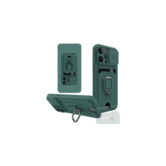 İphone 13 Pro Max Kılıf Zuma Kartvizitli Yüzüklü Silikon - Yeşil