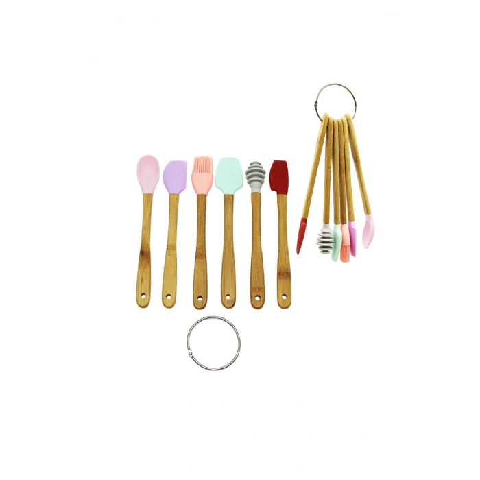 6 PARÇA MiNİ AHŞAP SAPLI SİLİKON MUTFAK SET (5324)