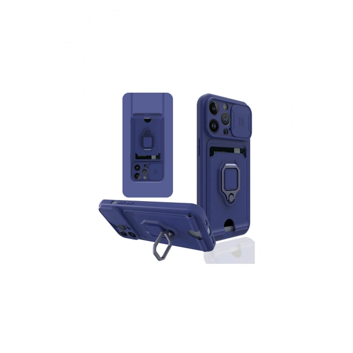 İphone 13 Pro Max Kılıf Zuma Kartvizitli Yüzüklü Silikon - Lacivert