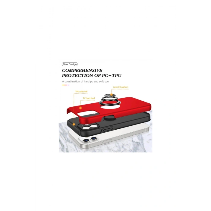 İphone 12 Mini Kılıf Elit Yüzüklü Kapak - Kırmızı