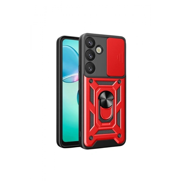 Samsung Galaxy S25 Plus Kılıf Pars Lens Yüzüklü Silikon - Kırmızı