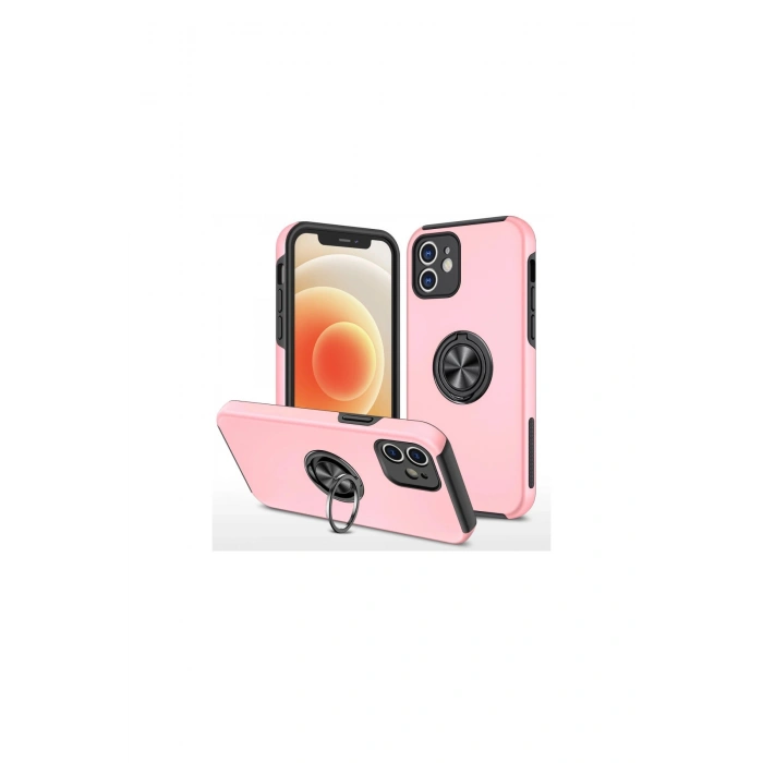 İphone 12 Kılıf Elit Yüzüklü Kapak - Pembe
