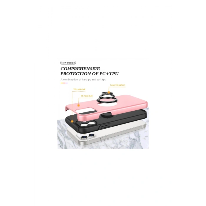 İphone 12 Kılıf Elit Yüzüklü Kapak - Pembe