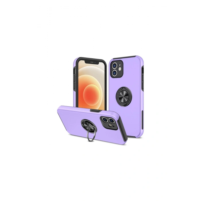 İphone 12 Kılıf Elit Yüzüklü Kapak - Mor