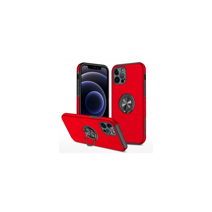 İphone 12 Pro Max Kılıf Elit Yüzüklü Kapak - Kırmızı
