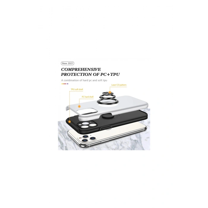 İphone 11 Pro Max Kılıf Elit Yüzüklü Kapak - Gümüş