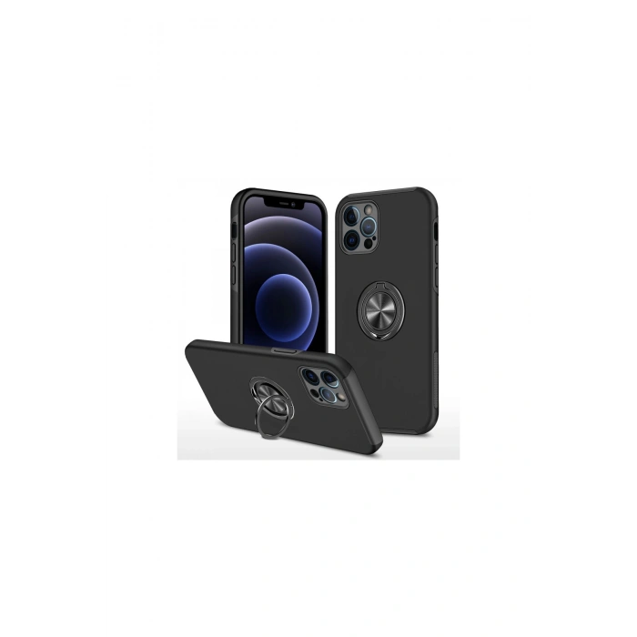 İphone 12 Pro Max Kılıf Elit Yüzüklü Kapak - Siyah