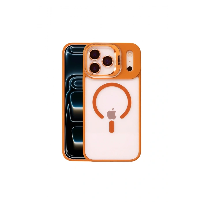 Joko İphone 17 Pro Remim Lensli Magsafe Standlı Kapak - Turuncu