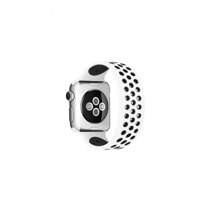 Watch 38mm Ayarlı Delikli Silikon Kordon (SAAT DEĞİLDİR) - Beyaz-siyah