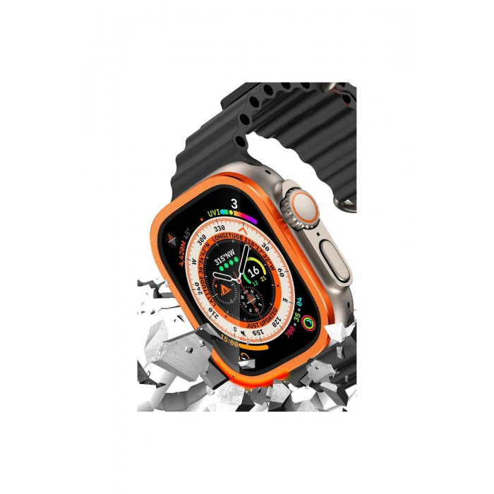 Watch Ultra 49mm Alüminyum Kasa Cam Ekran Koruyucu - Turuncu