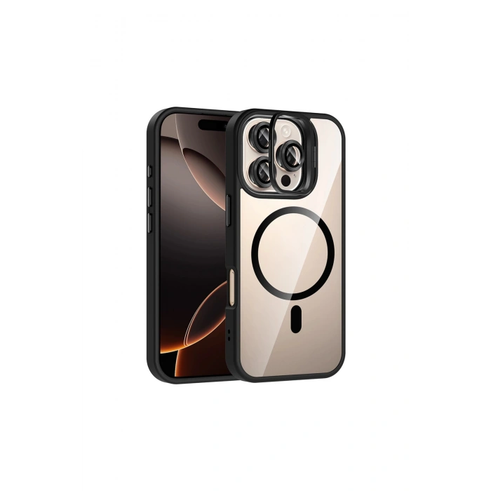 Joko İphone 16 Pro Max Remim Lensli Magsafe Standlı Kapak - Siyah