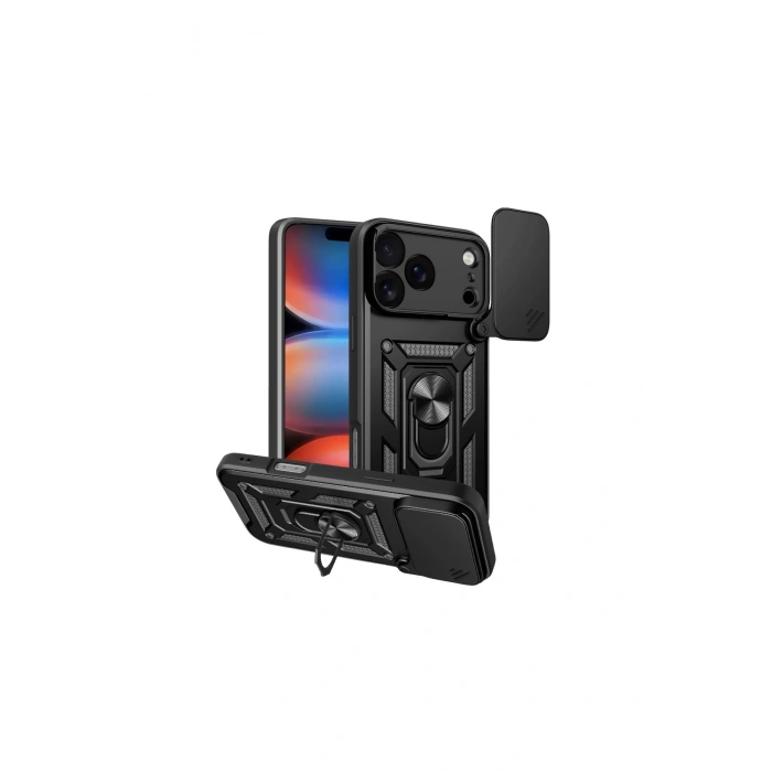 İphone 17 Pro Max Pars Lens Yüzüklü Silikon - Siyah