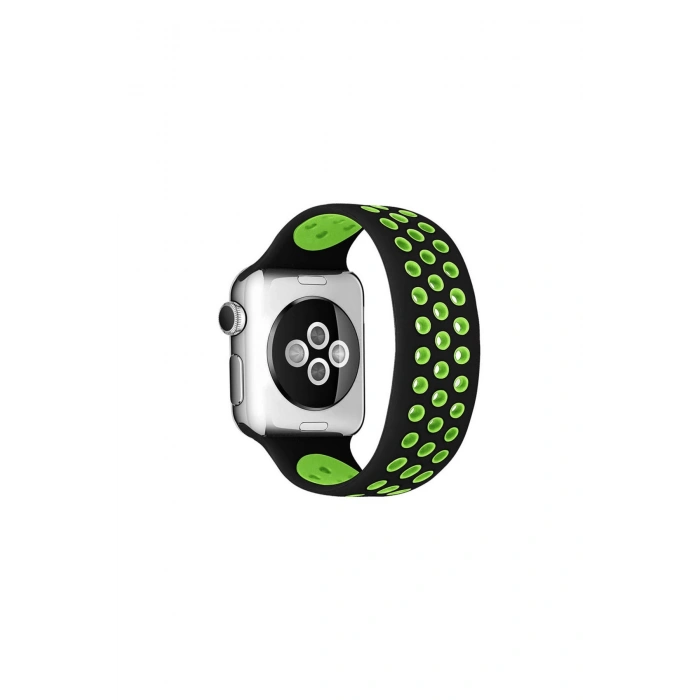 Watch 38mm Ayarlı Delikli Silikon Kordon (SAAT DEĞİLDİR) - Siyah-yeşil