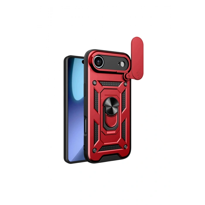 İphone 17 Air Pars Lens Yüzüklü Silikon - Kırmızı