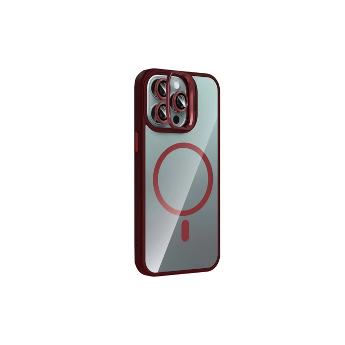 Joko İphone 14 Pro Max Remim Lensli Magsafe Standlı Kapak - Bordo