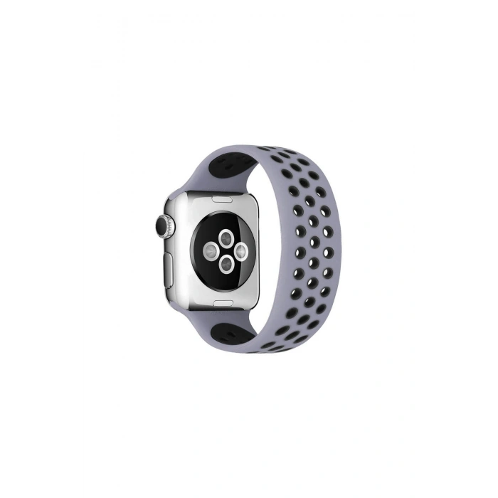 Watch 42mm Ayarlı Delikli Silikon Kordon (SAAT DEĞİLDİR) - Gri-siyah