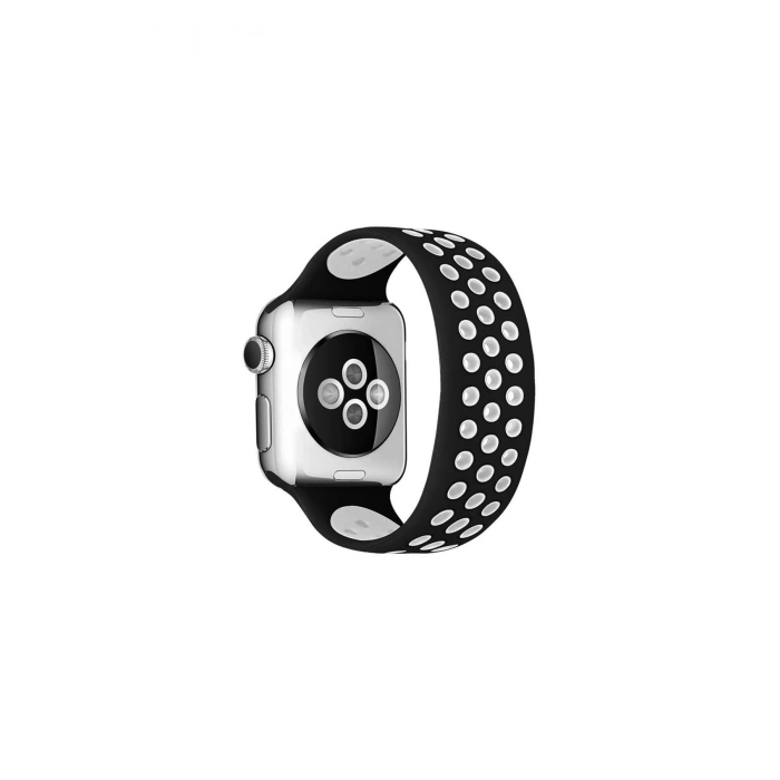 Watch 38mm Ayarlı Delikli Silikon Kordon (SAAT DEĞİLDİR) - Siyah-beyaz