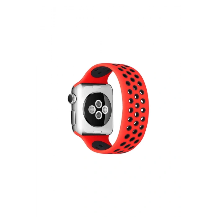 Watch 42mm Ayarlı Delikli Silikon Kordon (SAAT DEĞİLDİR) - Kırmızı-siyah