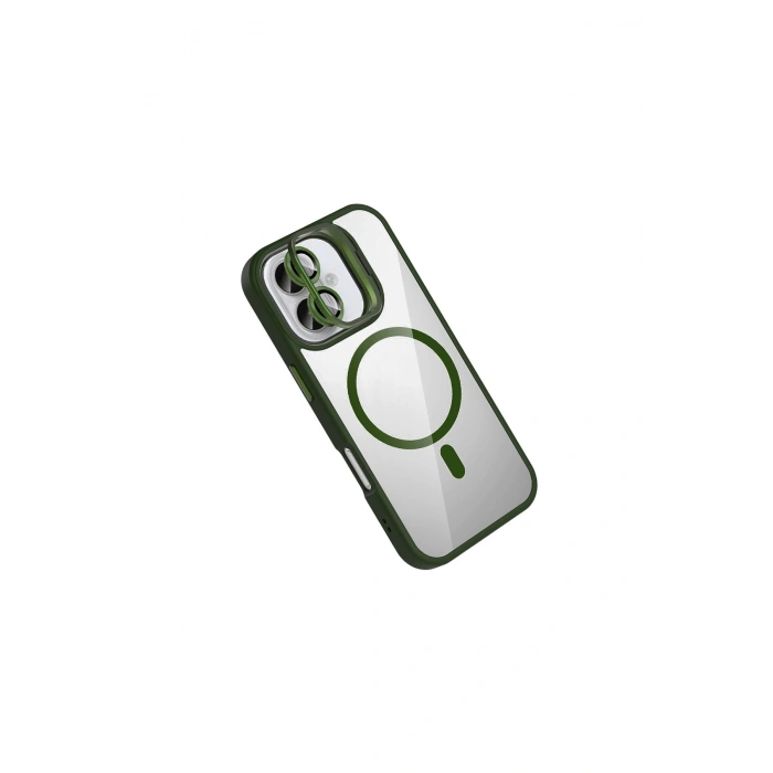 Joko İphone 16 Remim Lensli Magsafe Standlı Kapak - Koyu Yeşil