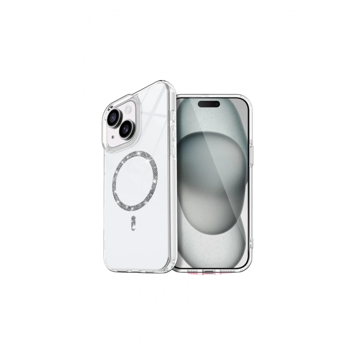 İphone 15 Plus Live Diamond Magsafe Kapak - Şeffaf
