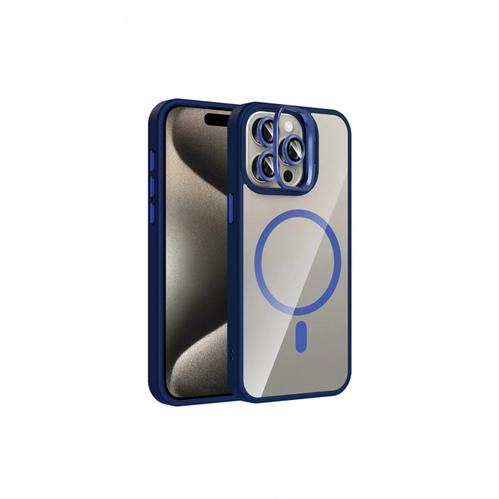 Joko İphone 14 Pro Max Remim Lensli Magsafe Standlı Kapak - Lacivert