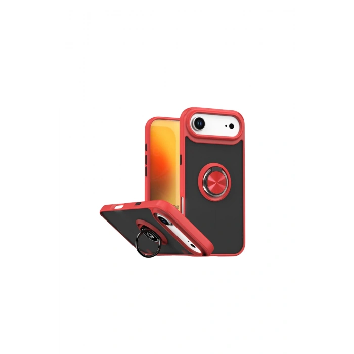 İphone 17 Air Montreal Yüzüklü Silikon Kapak - Kırmızı