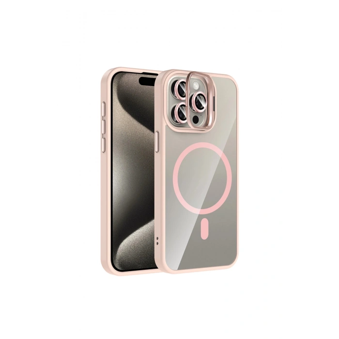 Joko İphone 15 Pro Max Remim Lensli Magsafe Standlı Kapak - Pembe