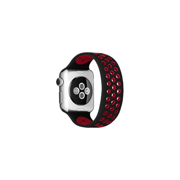 Watch 42mm Ayarlı Delikli Silikon Kordon (SAAT DEĞİLDİR) - Siyah-kırmızı
