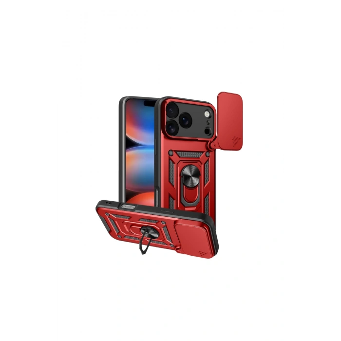 İphone 17 Pro Pars Lens Yüzüklü Silikon - Kırmızı