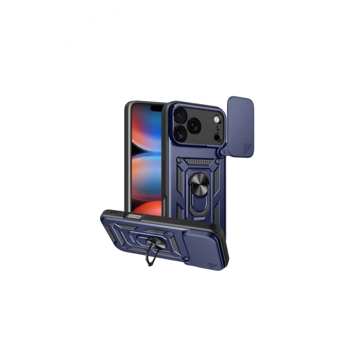 İphone 17 Pro Pars Lens Yüzüklü Silikon - Lacivert