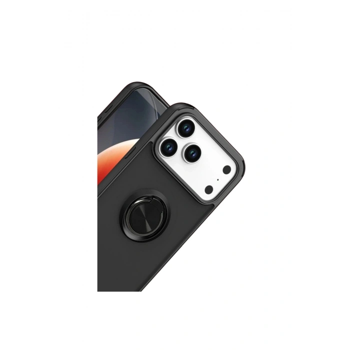 İphone 17 Pro Montreal Yüzüklü Silikon Kapak - Siyah