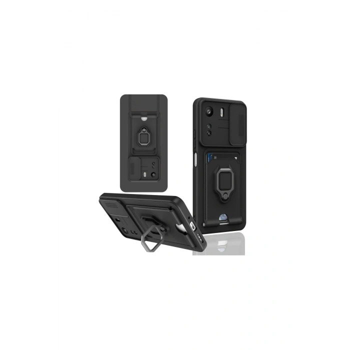 Redmi 13c Kılıf Zuma Kartvizitli Yüzüklü Silikon - Siyah