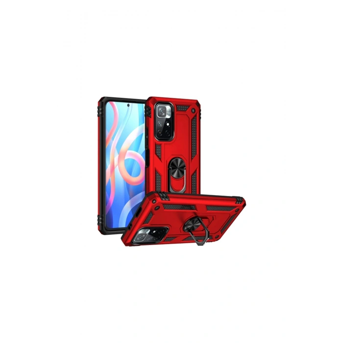 Redmi Note 11t Kılıf Sofya Yüzüklü Silikon Kapak - Kırmızı