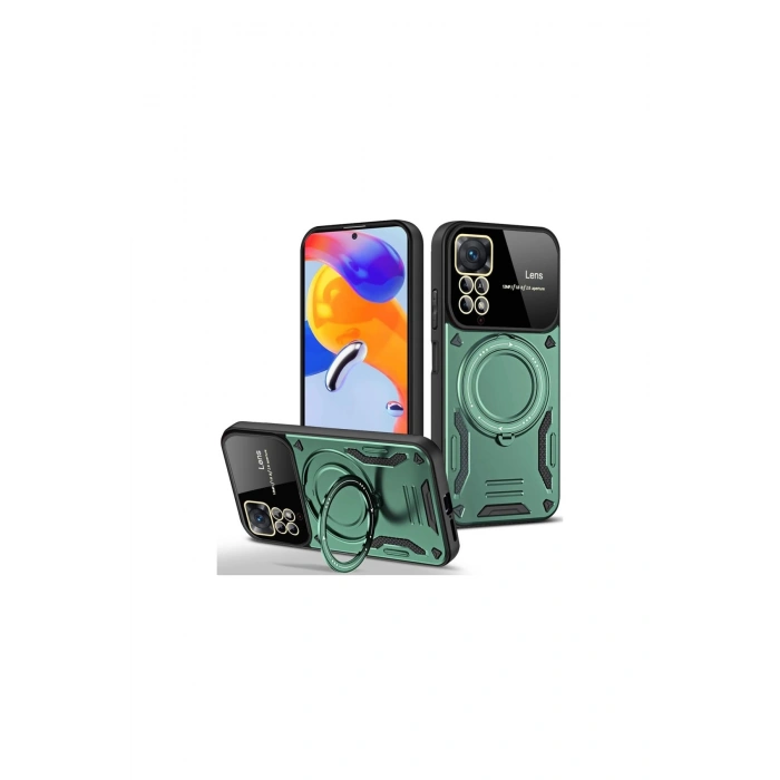 Redmi Note 11 Pro Kılıf Joy Lens Standlı Kapak - Koyu Yeşil