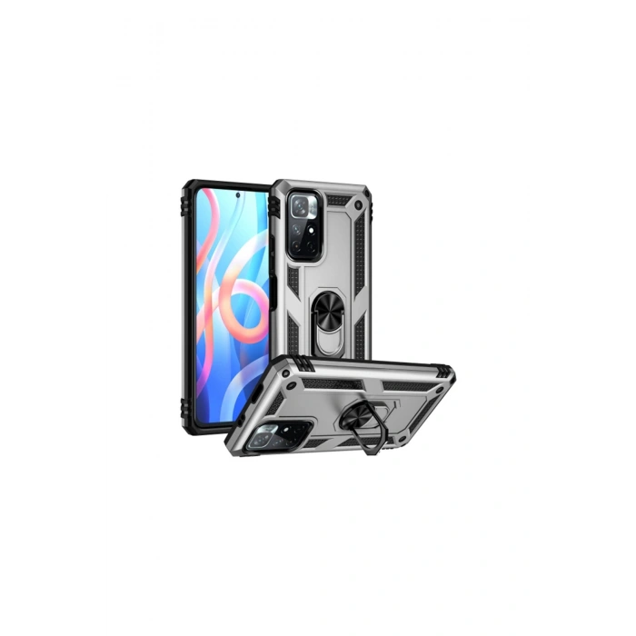 Redmi Note 11t Kılıf Sofya Yüzüklü Silikon Kapak - Gümüş