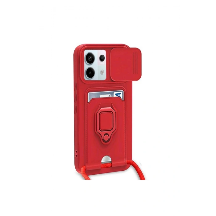 Redmi Note 13 Pro 5g Kılıf Zuma Kartvizitli Yüzüklü Silikon - Kırmızı