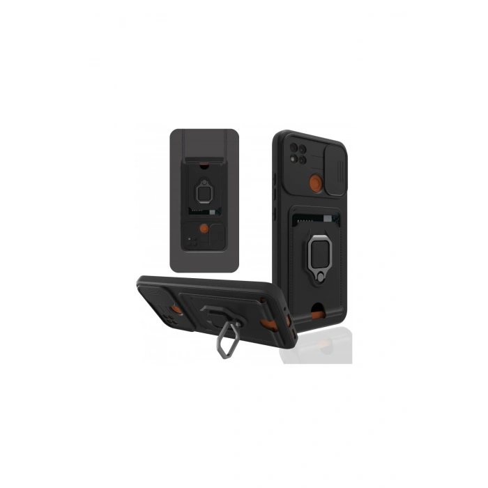 Redmi 9c Kılıf Zuma Kartvizitli Yüzüklü Silikon - Siyah