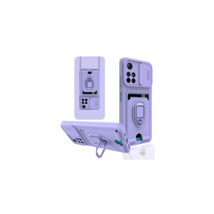 Redmi Note 11t Kılıf Zuma Kartvizitli Yüzüklü Silikon - Lila