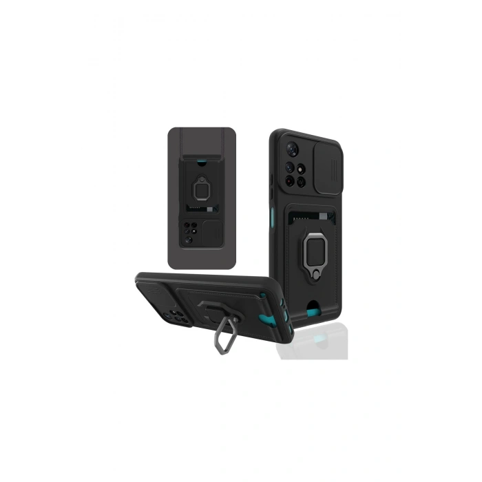 Redmi Note 11t Kılıf Zuma Kartvizitli Yüzüklü Silikon - Siyah