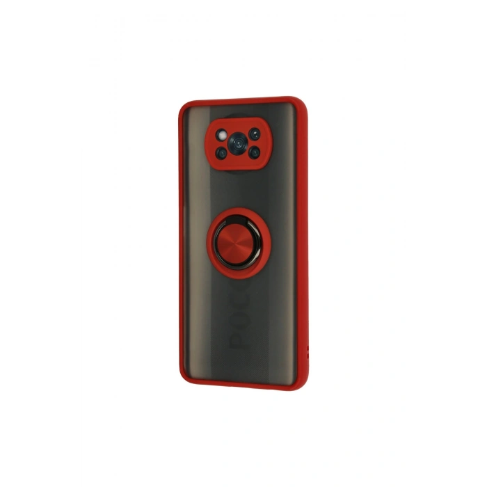 Pocophone X3 Kılıf Montreal Yüzüklü Silikon Kapak - Kırmızı