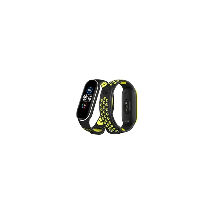 Mi Band 4 Spor Delikli Kordon (SAAT DEĞİLDİR) - Siyah-yeşil-beyaz