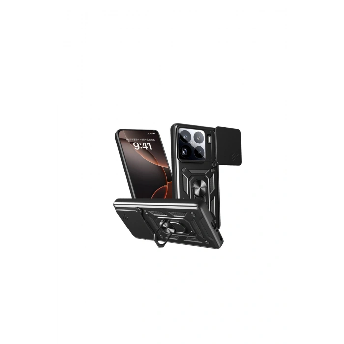 Mi 15 Pro Kılıf Pars Lens Yüzüklü Silikon - Siyah