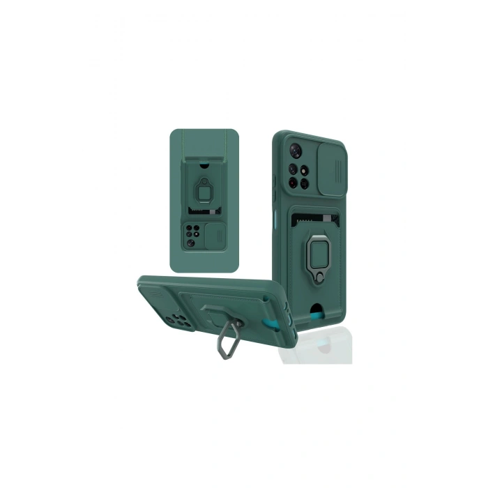 Redmi Note 11t Kılıf Zuma Kartvizitli Yüzüklü Silikon - Yeşil