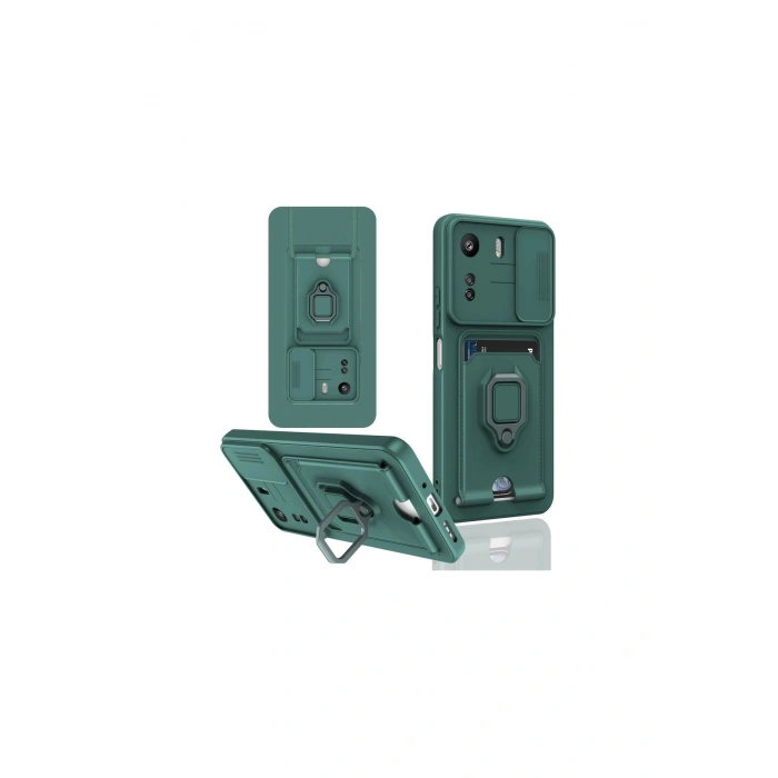 Redmi 13c Kılıf Zuma Kartvizitli Yüzüklü Silikon - Yeşil