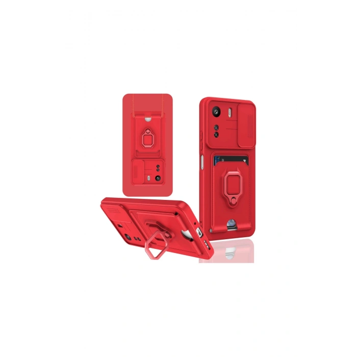 Redmi 13c Kılıf Zuma Kartvizitli Yüzüklü Silikon - Kırmızı