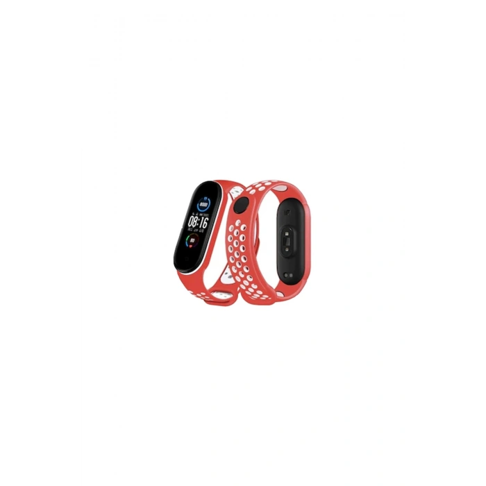 Mi Band 6 Spor Delikli Kordon (SAAT DEĞİLDİR) - Kırmızı-beyaz