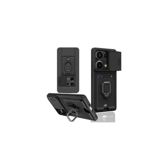 Redmi Note 13 Pro 5g Kılıf Zuma Kartvizitli Yüzüklü Silikon - Siyah