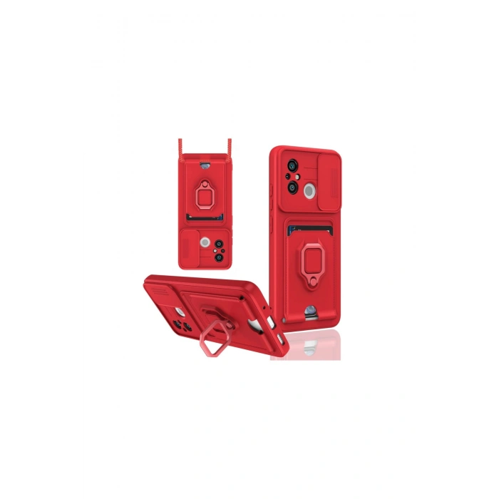 Redmi 12c Kılıf Zuma Kartvizitli Yüzüklü Silikon - Kırmızı