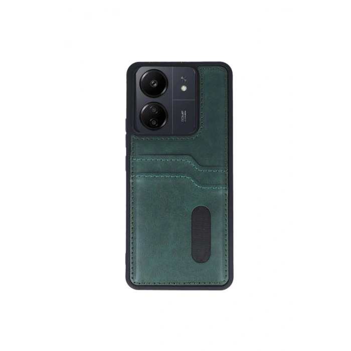 Redmi 13c Kılıf Sara Kartvizitli Deri Kılıf - Koyu Yeşil